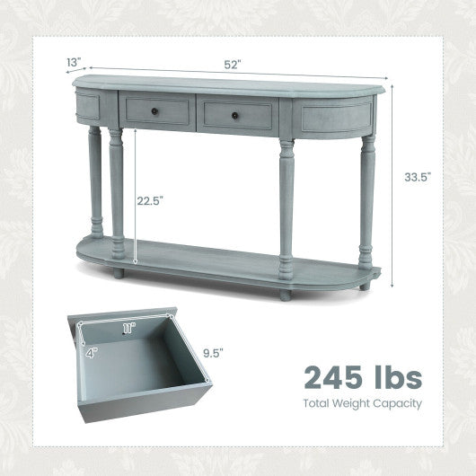 52" Retro Console Table with 2 Drawers and Open Shelf Entryway Sofa Table-Blue