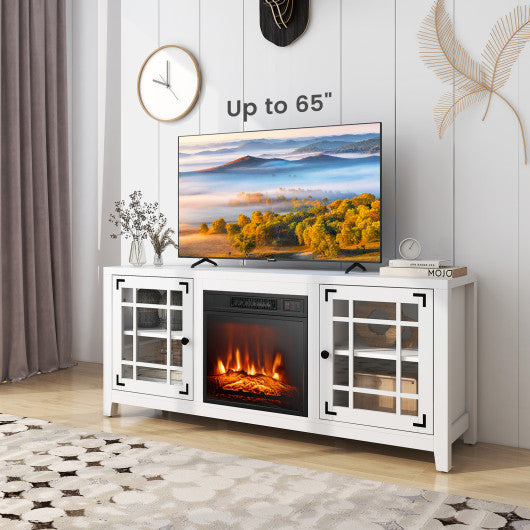 58 Inch Fireplace TV Stand with Adjustable Shelves for TVs up to 65 Inch-White