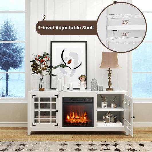58 Inch Fireplace TV Stand with Adjustable Shelves for TVs up to 65 Inch-White