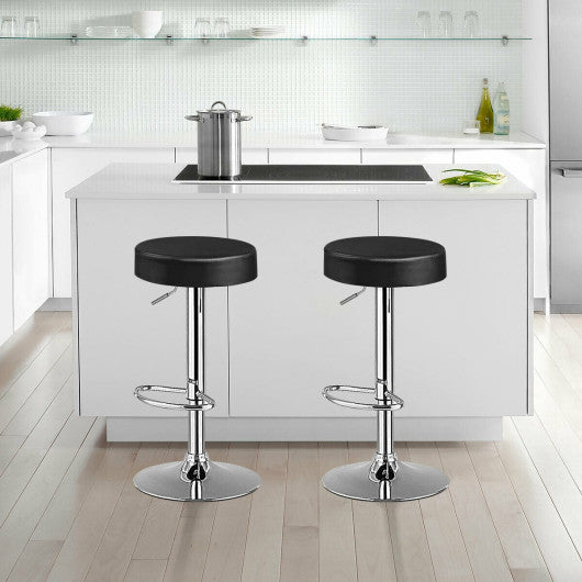 Set of 2 Adjustable Swivel Round Bar Stool Pub Chairs-Black