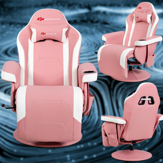 Ergonomic High Back Massage Gaming Chair with Pillow-Pink