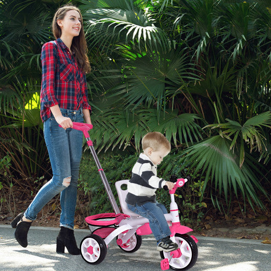 4-in-1 Detachable Baby Stroller Tricycle with Round Canopy -Pink