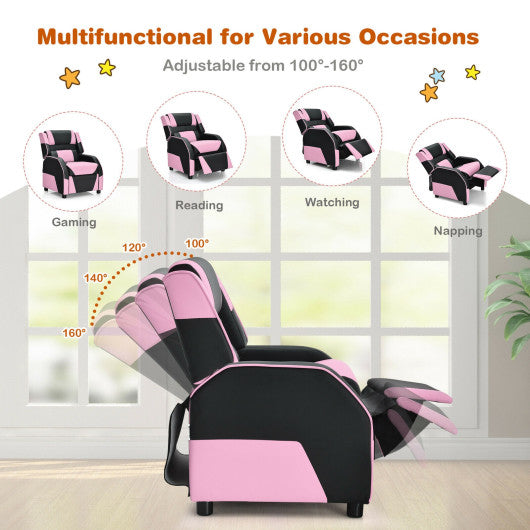 Kids Youth PU Leather Gaming Sofa Recliner with Headrest and Footrest-Pink
