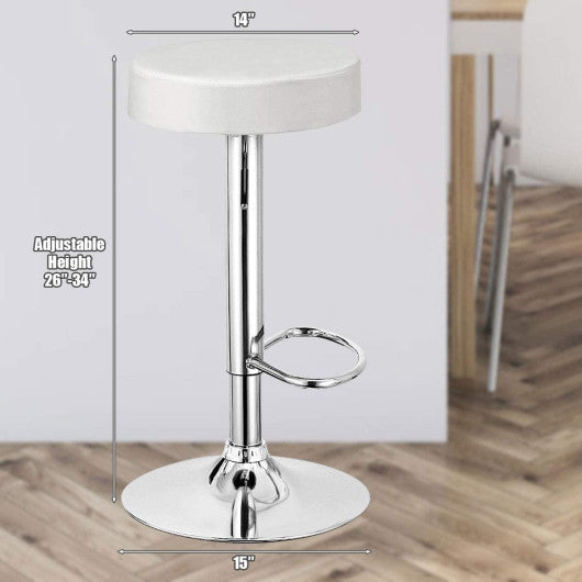 Set of 2 Adjustable Round PU Leather Swivel Barstool with Chrome Footrest-White