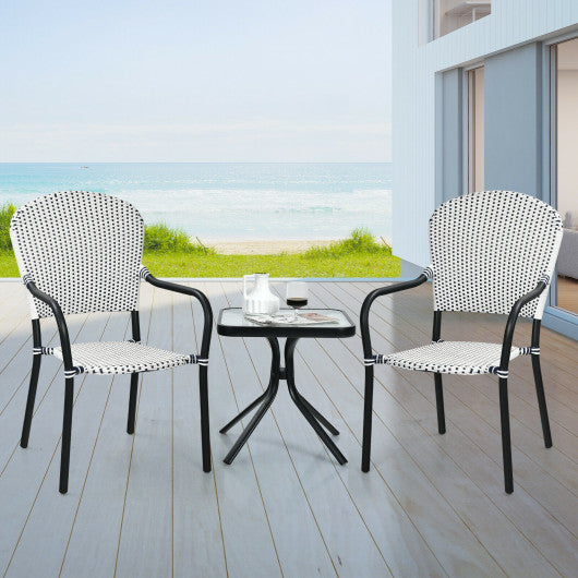 Set of 4 Patio Rattan Stackable Dining Chair with Armrest for Garden-White