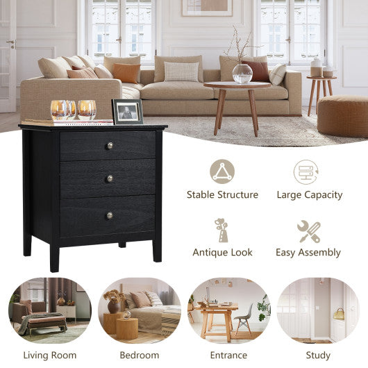 Nightstand Beside End Side Table Organizer with 3 Drawers-Black