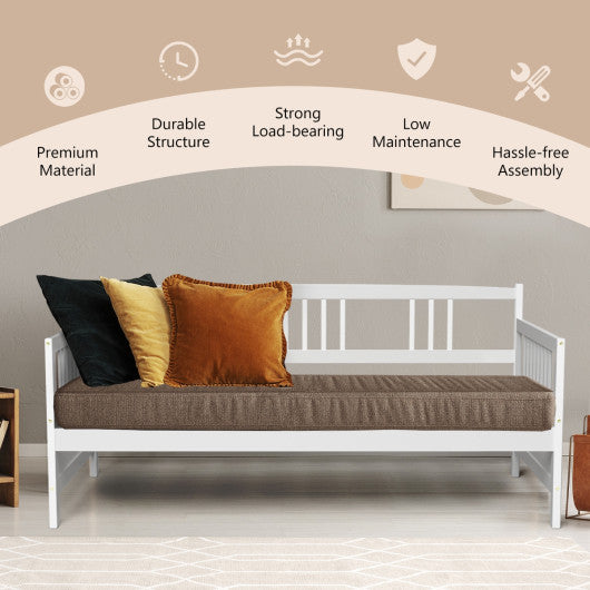 Twin Size Wooden Slats Daybed Bed with Rails-White