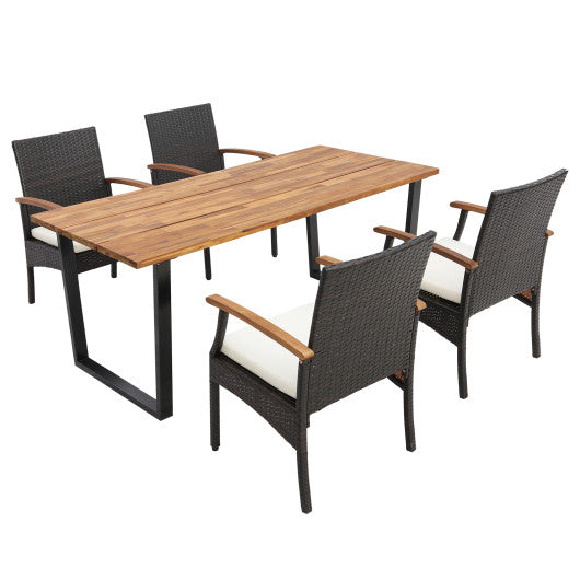 5 Pieces Patio Wicker Chair and Dining Table Set with 2 Inch Umbrella Hole