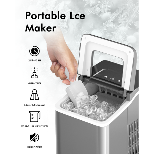 Portable Countertop Ice Maker Machine with Scoop-Silver