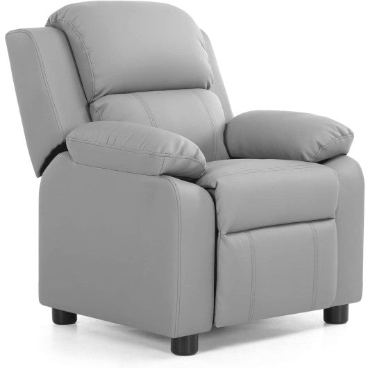 Kids Deluxe Headrest Recliner Sofa Chair with Storage Arms-Gray
