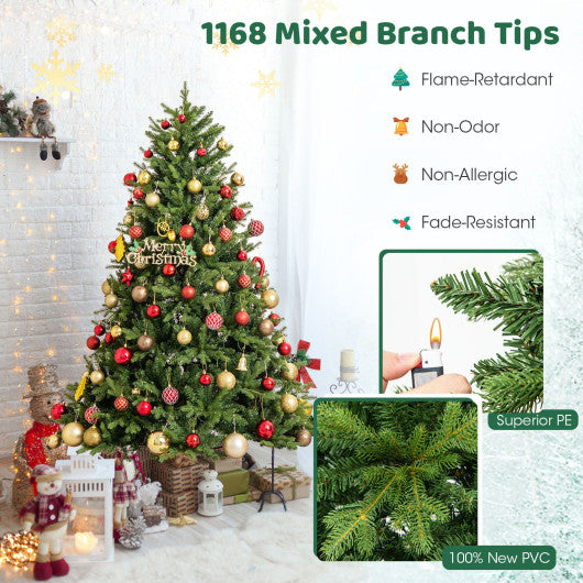5/6/7 Feet Pre-lit Artificial Christmas Tree with Branch Tips and LED Lights-6 ft