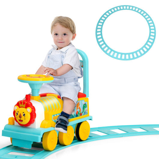 6V Electric Kids Ride On Train with 16 Pieces Tracks-Blue