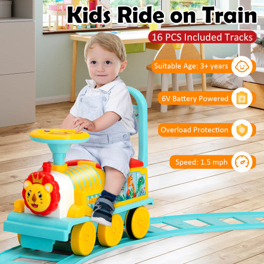 6V Electric Kids Ride On Train with 16 Pieces Tracks-Blue