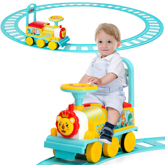 6V Electric Kids Ride On Train with 16 Pieces Tracks-Blue