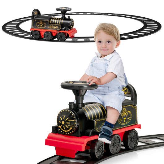 6V Electric Kids Ride On Train with 16 Pieces Tracks-Black