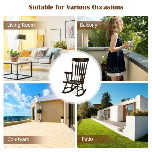 Rocking Chair with Solid Wooden Frame for Garden and Patio-Brown