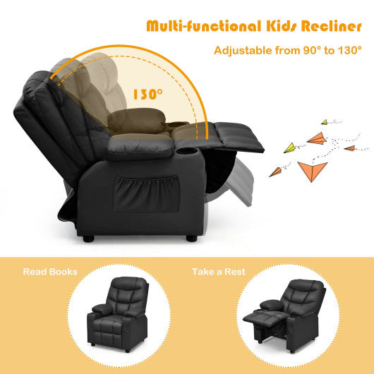 PU Leather Kids Recliner Chair with Cup Holders and Side Pockets-Black