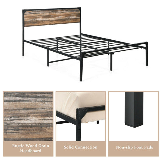 Platform Full/Queen Bed with Rustic Headboard and Footboard-Queen Size