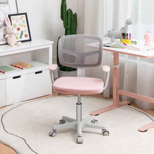 Adjustable Desk Chair with Auto Brake Casters for Kids-Pink