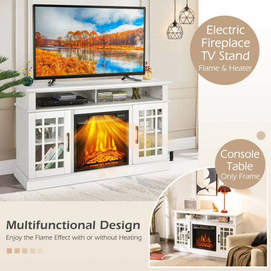 48 Inch Electric Fireplace TV Stand with Cabinets for TVs Up to 50 Inch-White