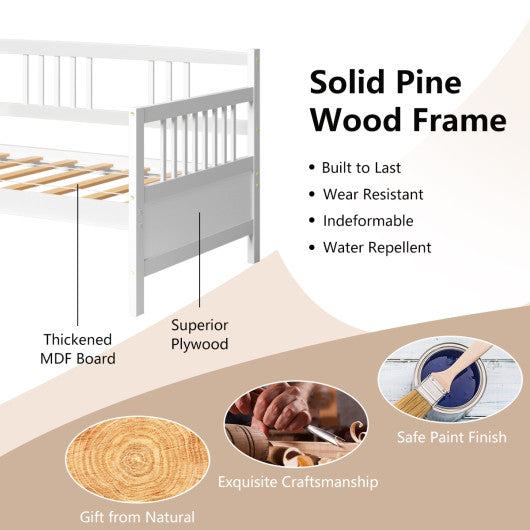 Twin Size Wooden Slats Daybed Bed with Rails-White
