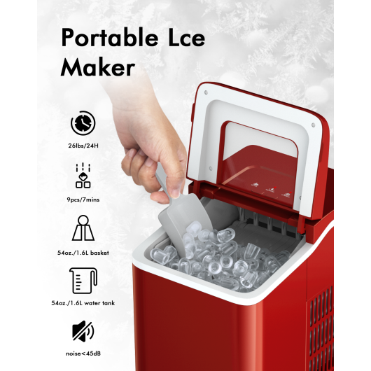 Portable Countertop Ice Maker Machine with Scoop-Red