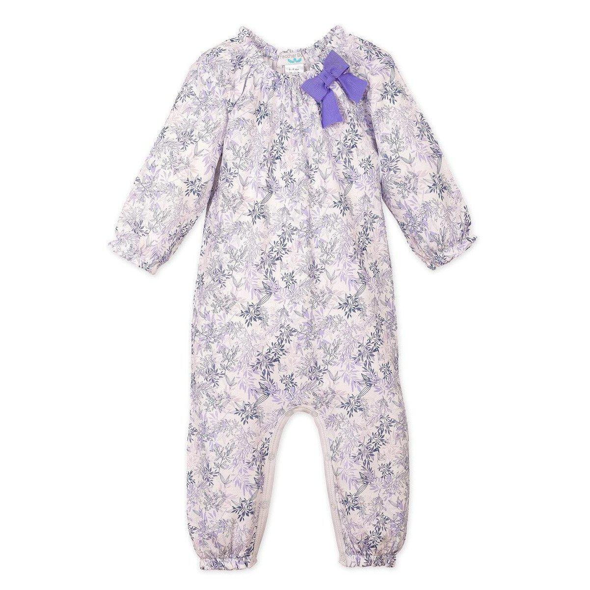 Bow Romper - Charlotte - Violet on White 100% Pima Cotton by Feather Baby