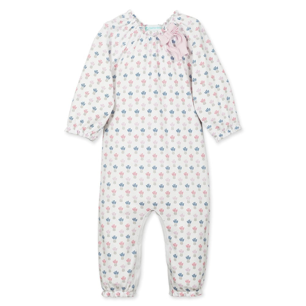 Bow Romper - Penelope on White 100% Pima Cotton by Feather Baby