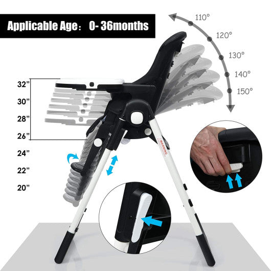 4-in-1 High Chair–Booster Seat with Adjustable Height and Recline-Black