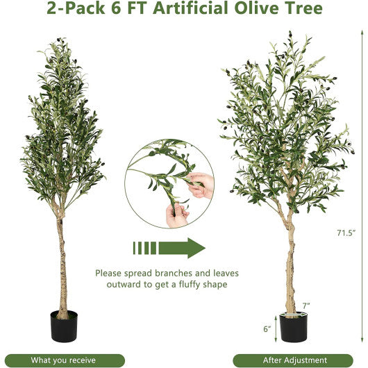 6 Feet Artificial Olive Tree in Cement Pot-2 Pieces