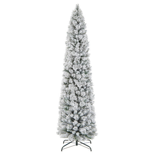 4.5/6/7 Feet Christmas Tree with 258 Branch Tips and 100 Incandescent Lights-Flocked and Slim-7 ft