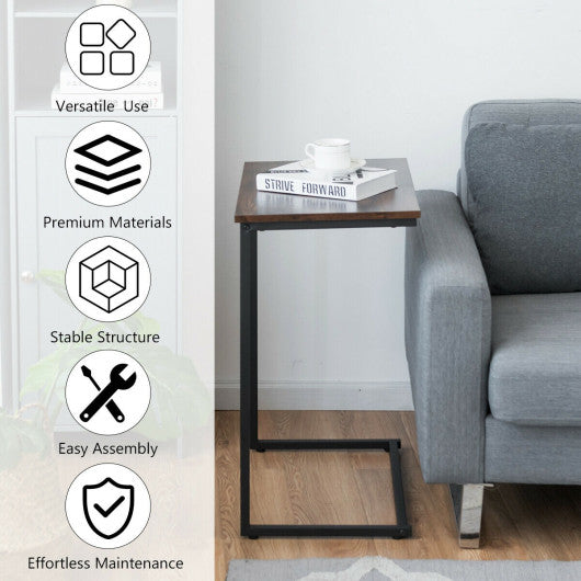 C-shaped Industrial End Table with Metal Frame