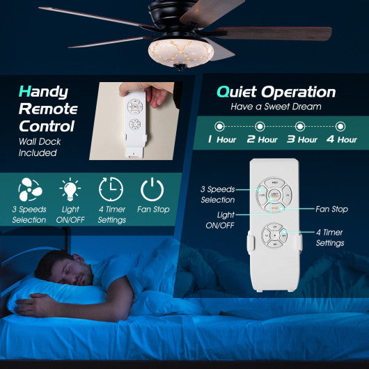 52 Inch Ceiling Fan with 3 Wind Speeds and 5 Reversible Blades-Black