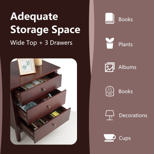 3 Drawers Nightstand Beside End Side Table Accent Table