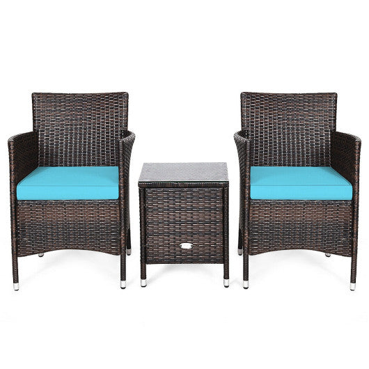 3 Pcs Outdoor Rattan Wicker Furniture Set-Blue