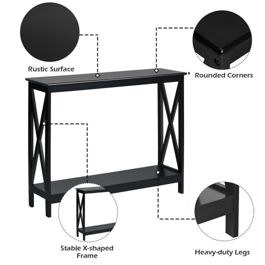 2-Tier Console X-Design Sofa Side Accent Table-Black
