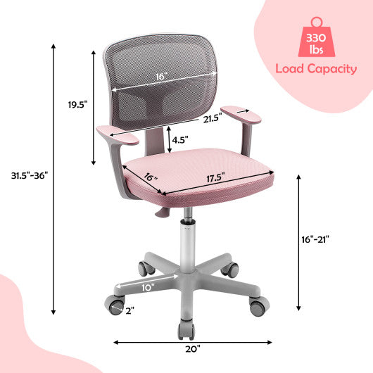 Adjustable Desk Chair with Auto Brake Casters for Kids-Pink