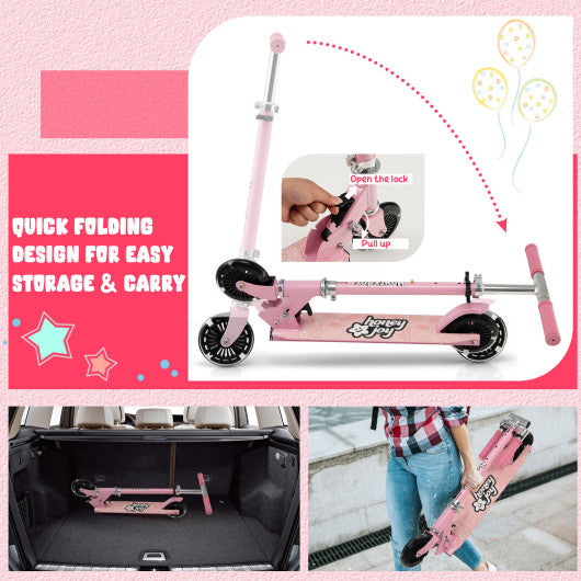 Folding Kick Scooter with 3 Adjustable Heights for Kids-Pink