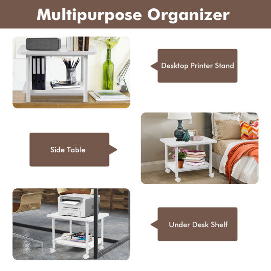 Under Desk Printer Stand with 360 ° Swivel Casters-White