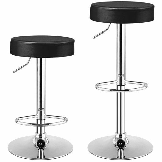 Set of 2 Adjustable Swivel Round Bar Stool Pub Chairs-Black