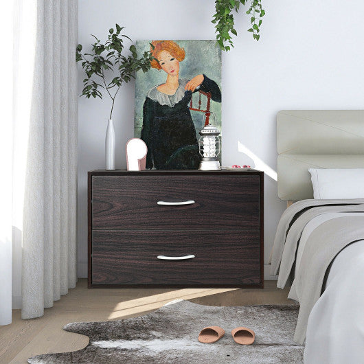 2-Drawer Stackable Horizontal Storage Cabinet Dresser Chest with Handles-Espresso