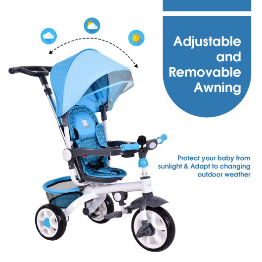 4-in-1 Detachable Baby Stroller Tricycle with Round Canopy -Blue
