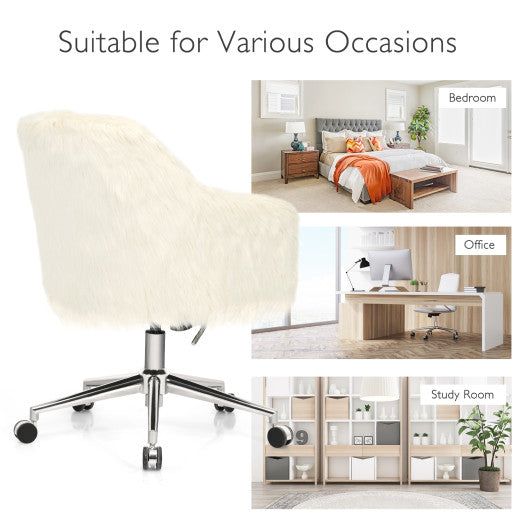 Modern Fluffy Faux Fur Vanity Office Chair for Teens Girls-Beige
