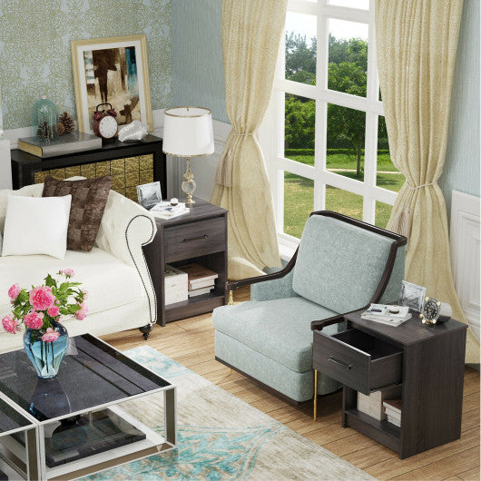 Wooden Nightstand with Drawer and Open Storage Compartment-Black