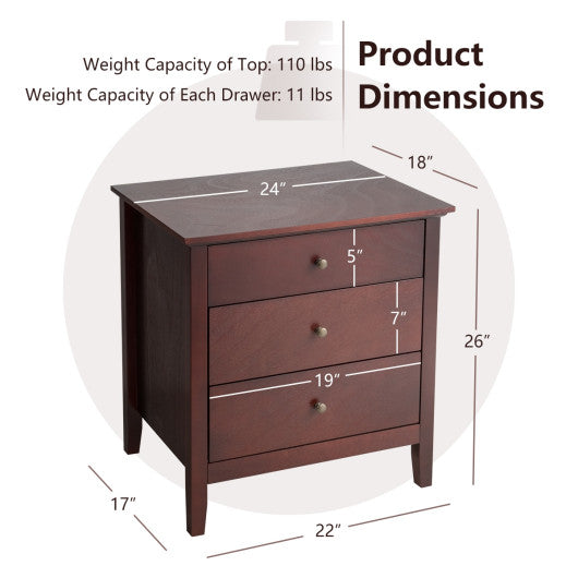 3 Drawers Nightstand Beside End Side Table Accent Table