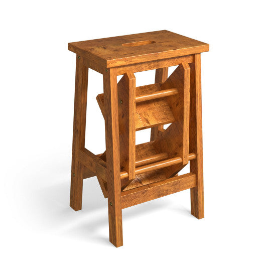3-in-1 Rubber Wood Step Stool with Convenient Handle-Natural