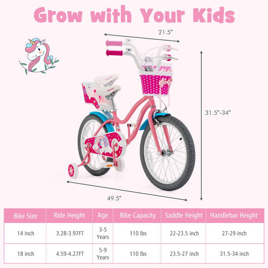 Kids Bicycle with Training Wheels and Basket for Boys and Girls Age 3-9 Years-18"
