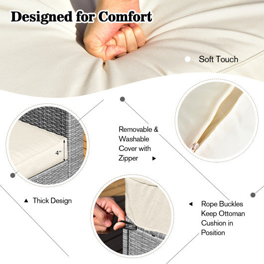 9 Pieces Outdoor Patio Furniture Set with 32-Inch Propane Fire Pit Table-Off White