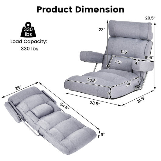 Adjustable Folding Sofa Chair with 6 Position Stepless Back-Gray