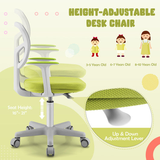 Adjustable Desk Chair with Auto Brake Casters for Kids-Green